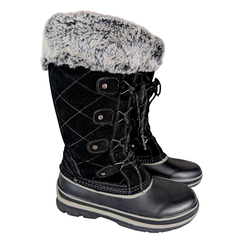 KHOMBU! BLACK GENUINE SUEDE LEATHER & FAUX FUR INSULATED WINTER BOOTS! SZ 6M